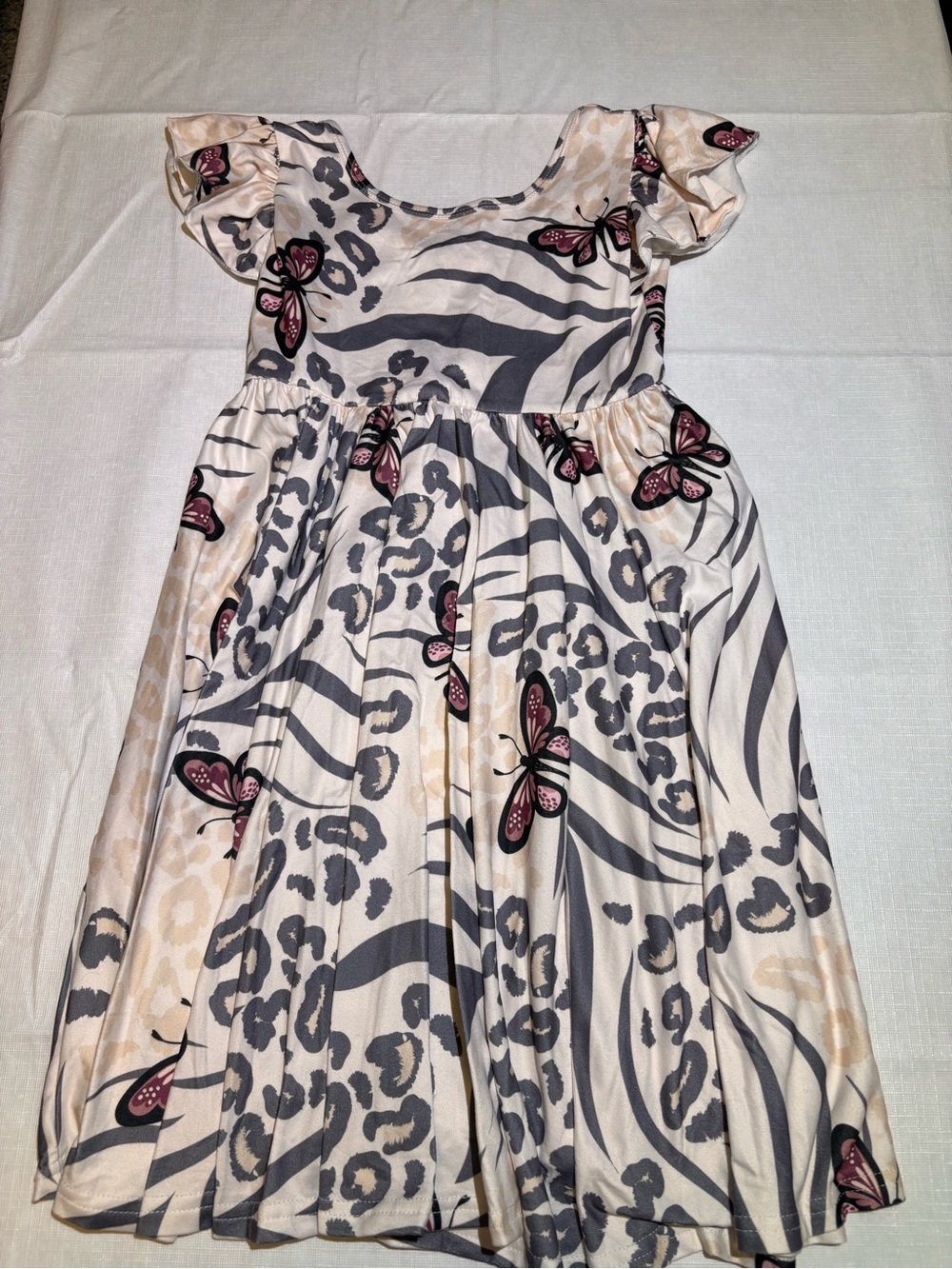 Dot Dot Smile Cream Dress with Pink Butterflies & Gray Animal Print